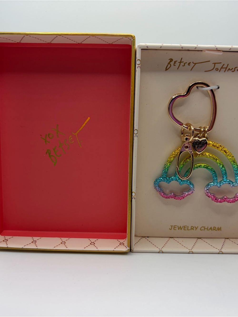 Betsey Johnson Multicolor Glitter Rainbow Heart Key Charm - Picture 2 of 2